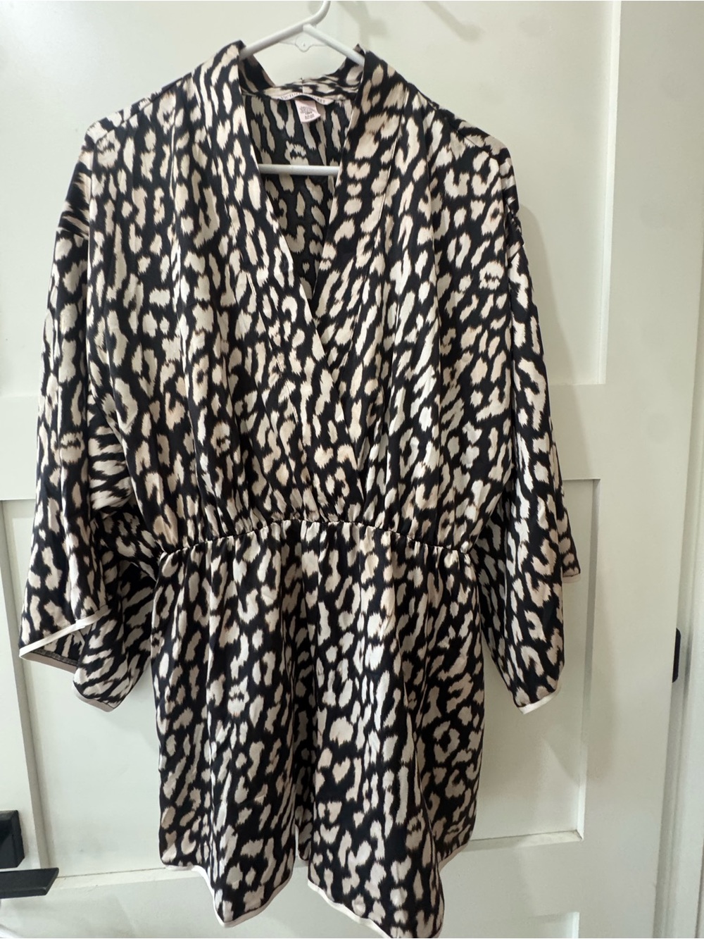 Victoria’s Secret Satin Women’s Black & Cream Printed Wrap-Style lounge Romper.